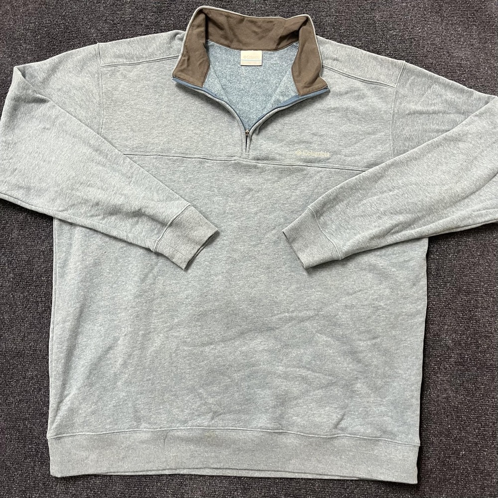 Columbia Sweater Mens 2XL Gray Quarter Zip Fleece Pullover Outdoors Casual